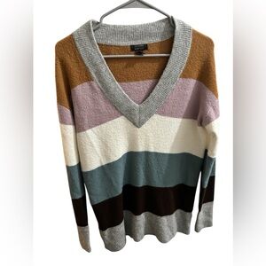Halogen x Atlantic Pacific Multicolor Striped V-Neck Sweater